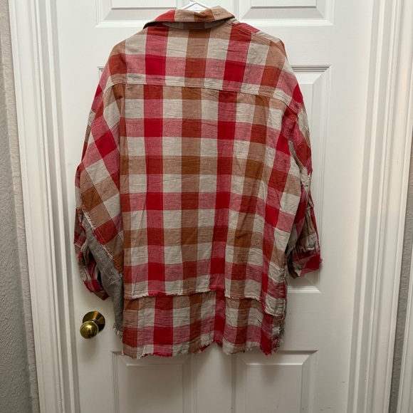 Red and Tan Plaid Button Down oversized shirt - Picture 10 of 12